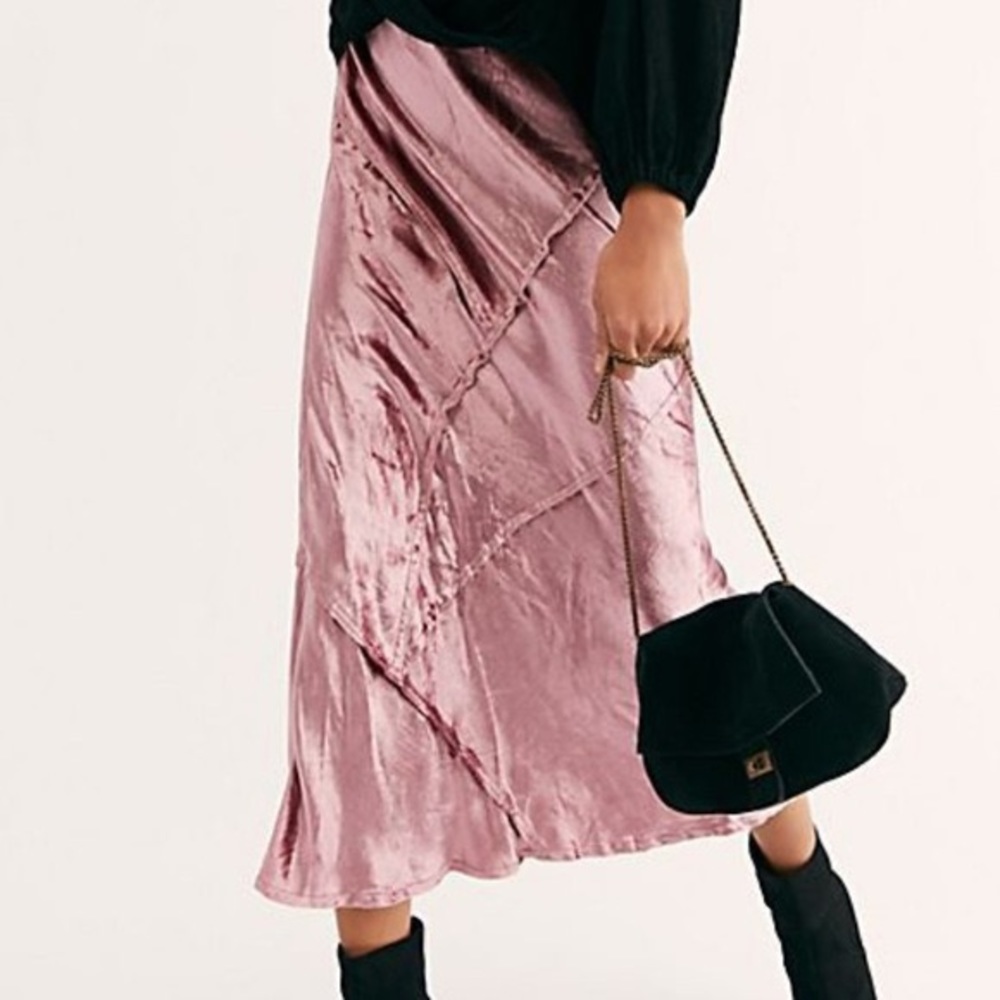 Free People Crushed Velvet Pink Midi Skirt